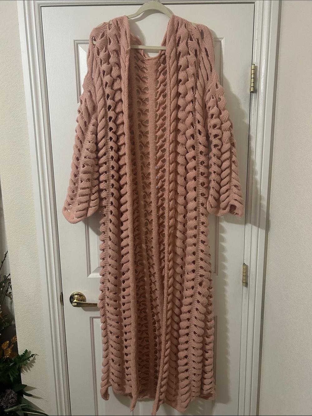 SHEIN Blush Pink Open-Front Chunky Knit Duster Cardigan